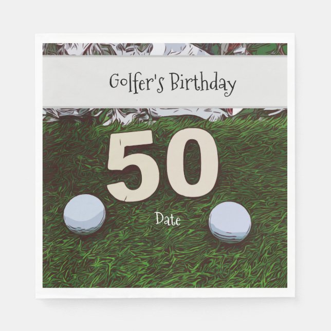 Golf 50th Golfer's Birthday with balls on green Napkins (Front)