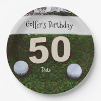 Golf 50th Golfer's Birthday with balls on green Paper Plate