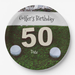 Golf 50th Golfer's Birthday with balls on green Paper Plates