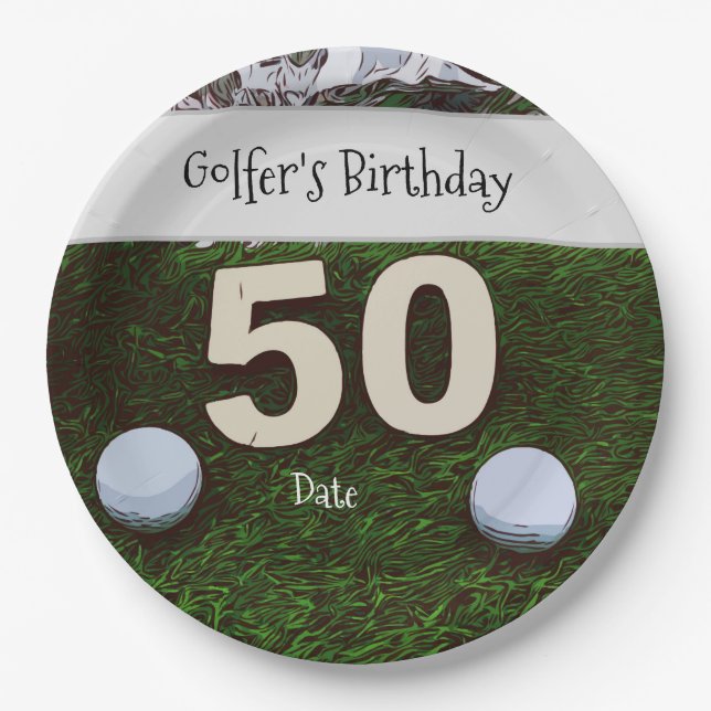 Golf 50th Golfer's Birthday with balls on green Paper Plates (Front)