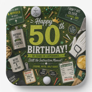 Golf 50th Golfer's Birthday with balls on green Paper Plates