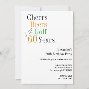 Golf 60th Birthday Cheers and Beers Minimal Invitation