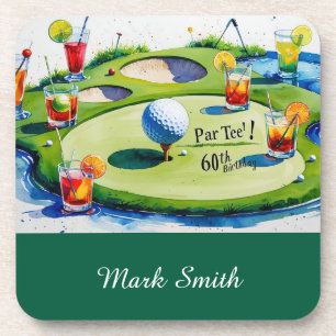 Golf 60th Birthday for Golfer with ball and tee Beverage Coaster