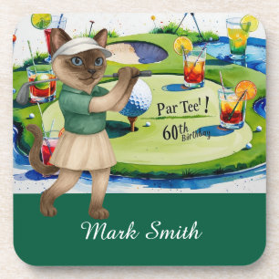 Golf 60th Birthday for Golfer with ball and tee Beverage Coaster