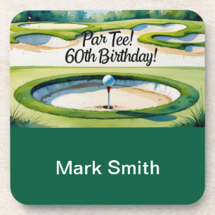 Golf 60th Birthday for Golfer with ball and tee Beverage Coaster