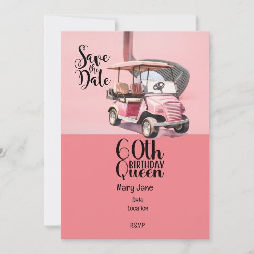 Golf 60th Birthday for woman golfer pink theme  Invitation