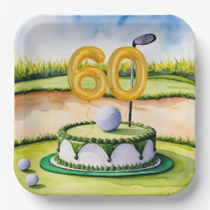 Golf 60th Birthday with cake for golfer Paper Plates