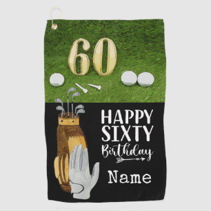 Golf 60th Birthday with golf ball on green Golf Towel