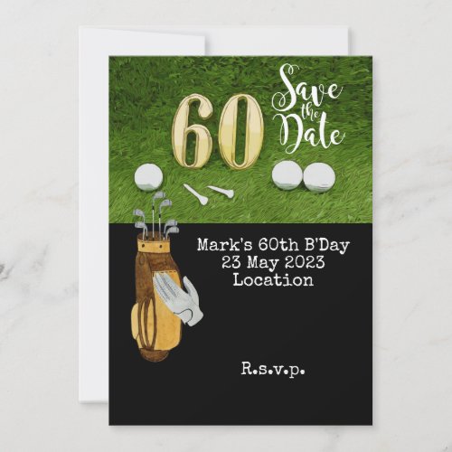 Golf 60th Birthday with golf ball on green Invitation
