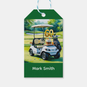Golf 60th Birthday with golf cart on green Gift Tags