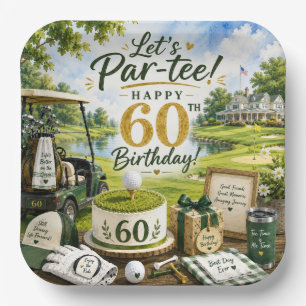 Golf 60th Birthday with golf cart on green Paper Plates