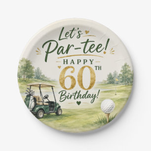 Golf 60th Birthday with golf cart on green Paper Plates