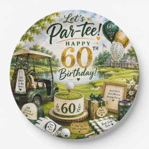Golf 60th Birthday with golf cart on green Paper Plates