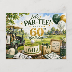 Golf 60th Birthday with golf cart on green Postcard