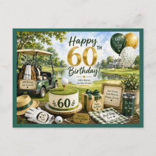 Golf 60th Birthday with golf cart on green  Postcard