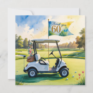 Golf 60th Birthday with golf cart on green Thank You Card