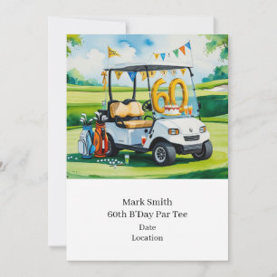 Golf 60th Birthday with Golf Cart on putting Green Invitation