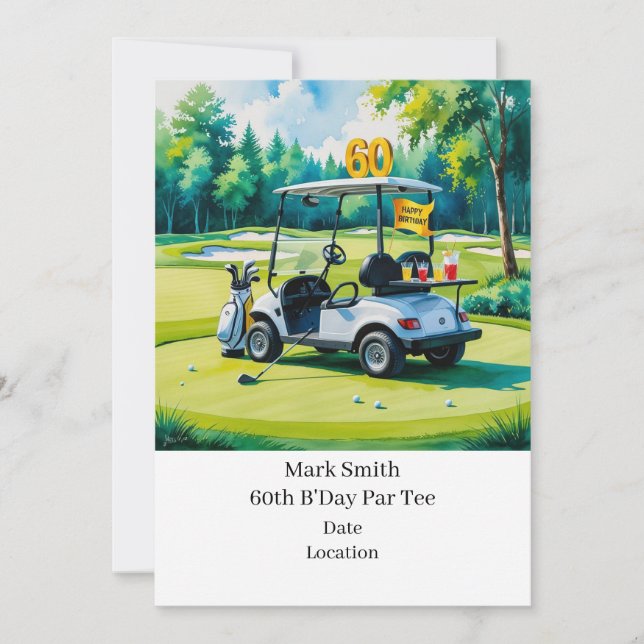 Golf 60th Birthday with Golf Cart on putting Green Invitation (Front)
