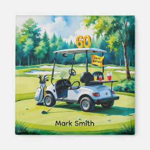 Golf 60th Birthday with Golf Cart on putting Green Magnet