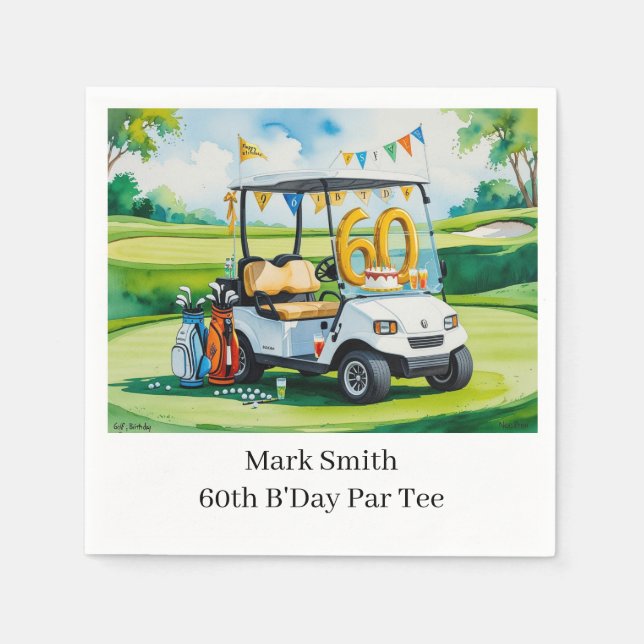Golf 60th Birthday with Golf Cart on putting Green Napkins (Front)