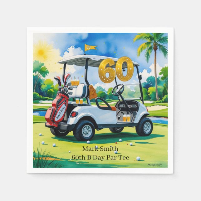 Golf 60th Birthday with Golf Cart on putting Green Napkins (Front)