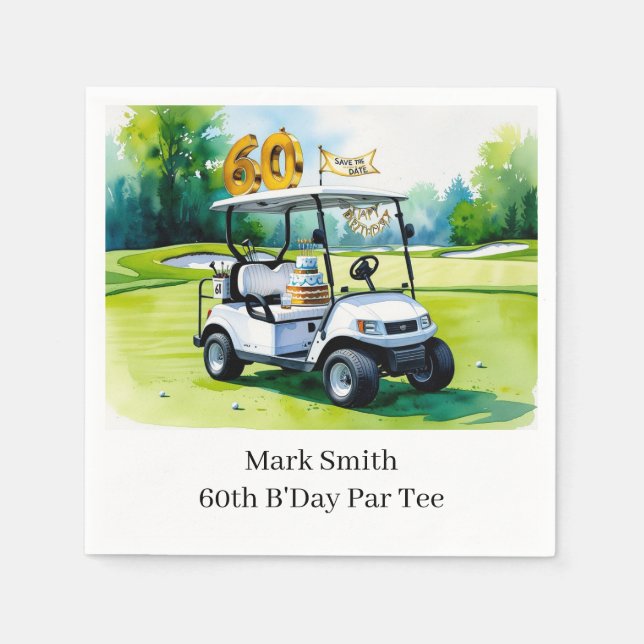 Golf 60th Birthday with Golf Cart on putting Green Napkins (Front)