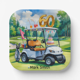 Golf 60th Birthday with Golf Cart on putting Green Paper Plates