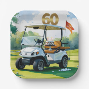 Golf 60th Birthday with Golf Cart on putting Green Paper Plates