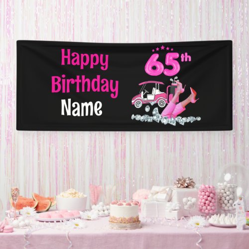 Golf 65th Birthday in Pink theme for woman golfer Banner