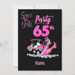 Golf 65th Birthday in Pink theme for woman golfer Invitation