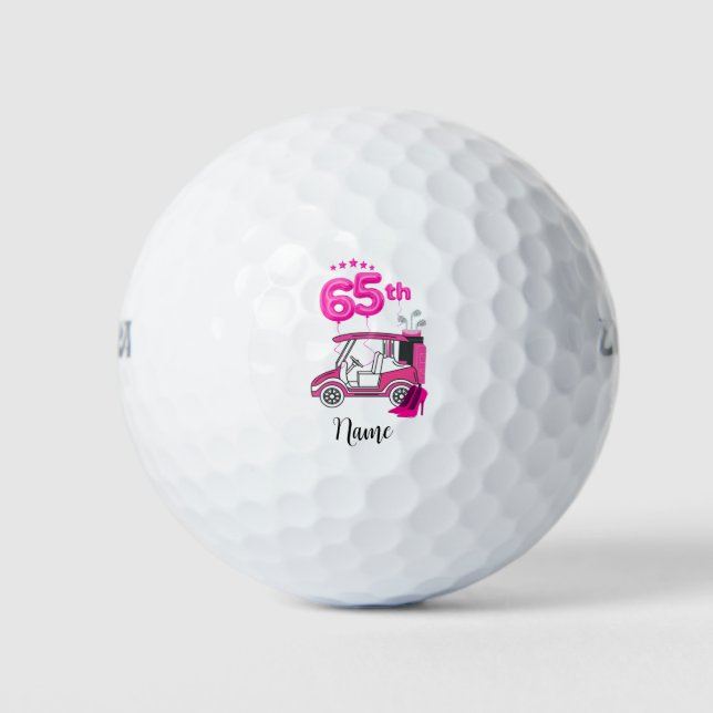 Golf 65th Birthday woman golfer pink theme Party  Golf Balls (Front)