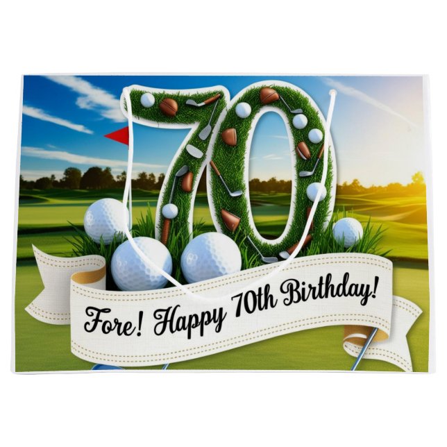 Golf 70th Birthday for golfer  Large Gift Bag (Front)