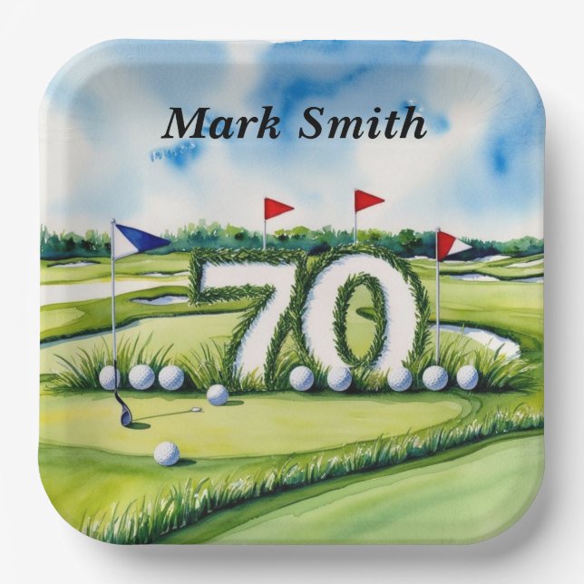 Golf 70th Birthday for golfer  Paper Plates (Front)