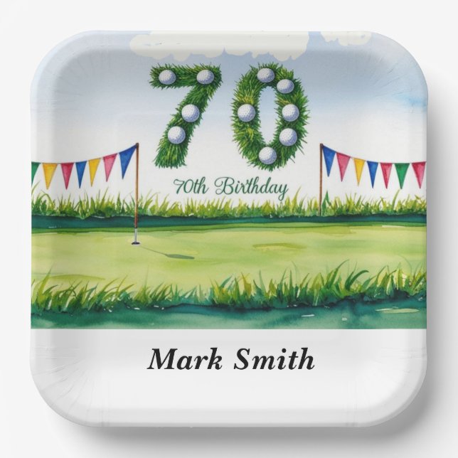 Golf 70th Birthday for golfer  Paper Plates (Front)