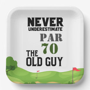 Golf 70th Birthday never under estimate old guy Paper Plates