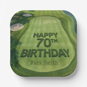 Golf 70th Birthday on Putting green for golfer  Paper Plates