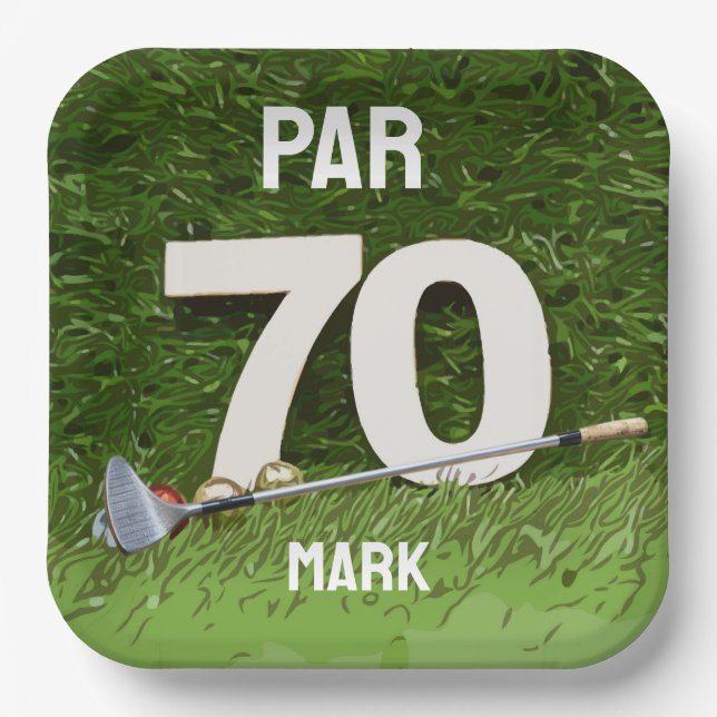 Golf 70th Birthday Par seventy  for golfer Paper Plates (Front)