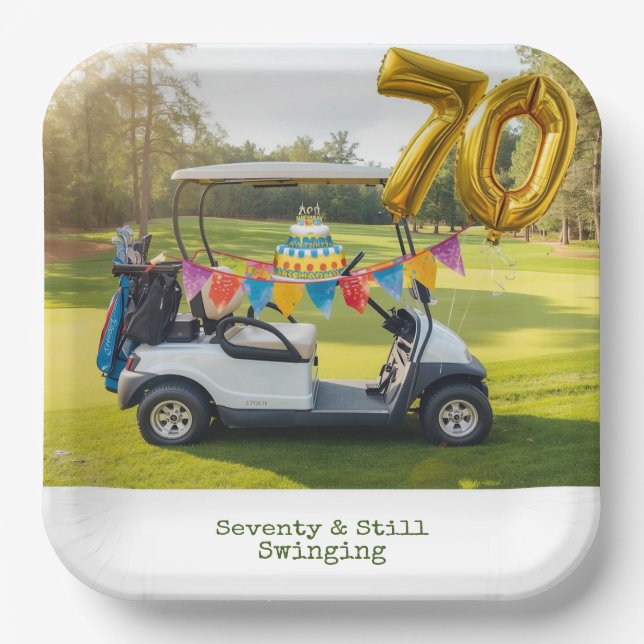 Golf 70th birthday Par Tee Golfer party Paper Plates (Front)