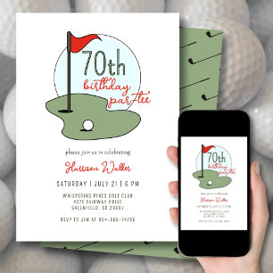 Golf 70th Birthday Party Hand Drawn Modern Green Invitation