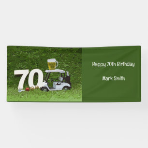 Golf 70th Birthday Party with beer on cart Banner