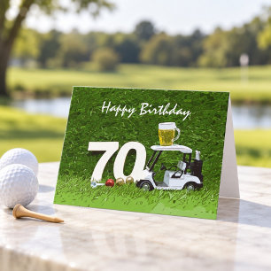 Golf 70th Birthday Party with beer on cart Card