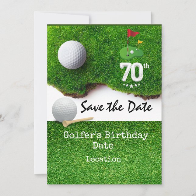 Golf 70th Birthday Party with golf ball tee cart  Invitation (Front)