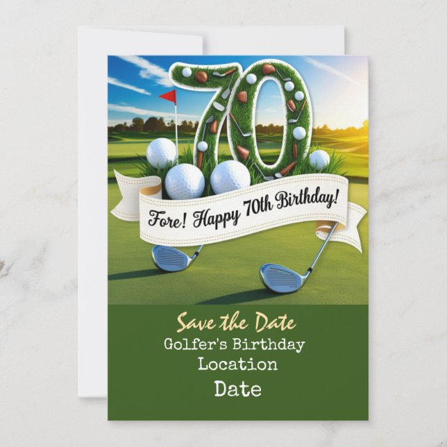 Golf 70th Birthday Party with golf ball tee  Invitation (Front)