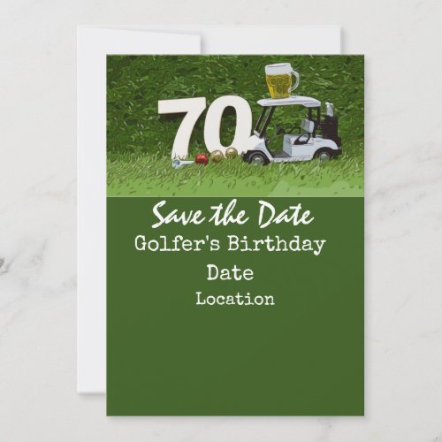 Golf 70th Birthday Party with golf cart for golfer Invitation