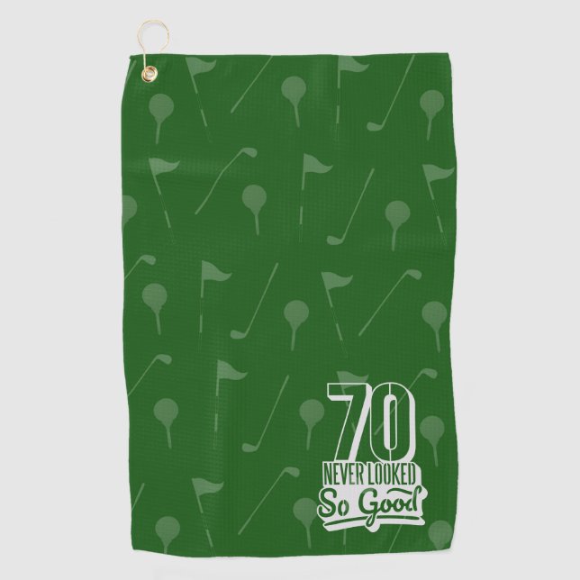 Golf 70th Birthday to golfer never looked so good  Golf Towel (Front)