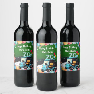 Golf 70th Birthday to Golfer with Golf Cart funny  Wine Label