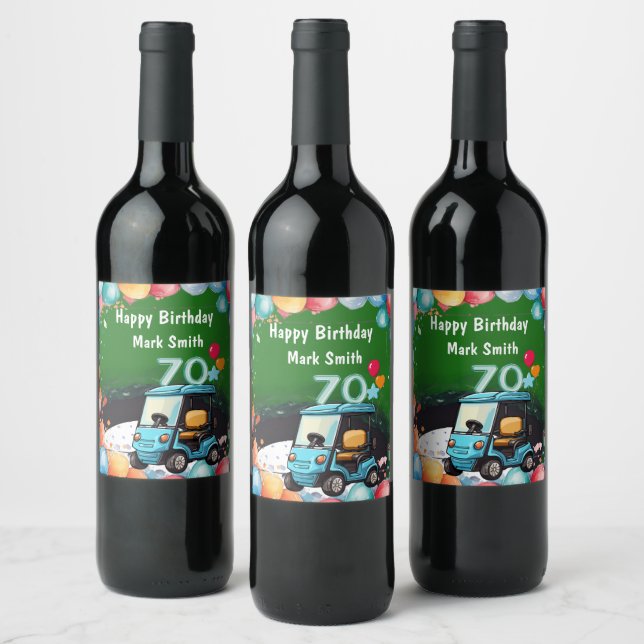 Golf 70th Birthday to Golfer with Golf Cart funny  Wine Label (Bottles)