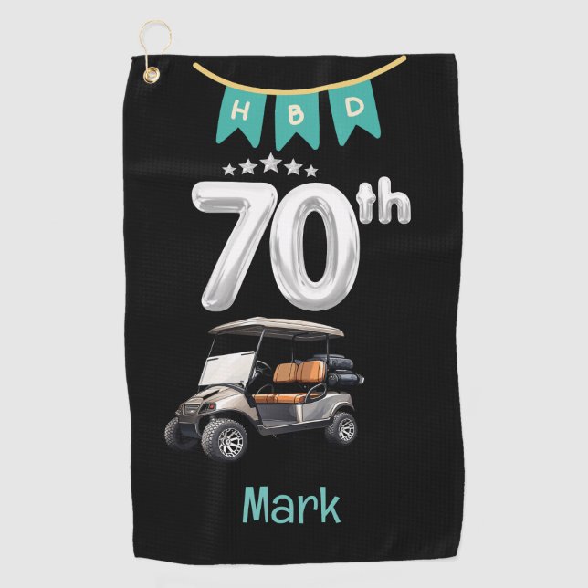 Golf 70th Birthday with golf cart Golf Towel (Front)