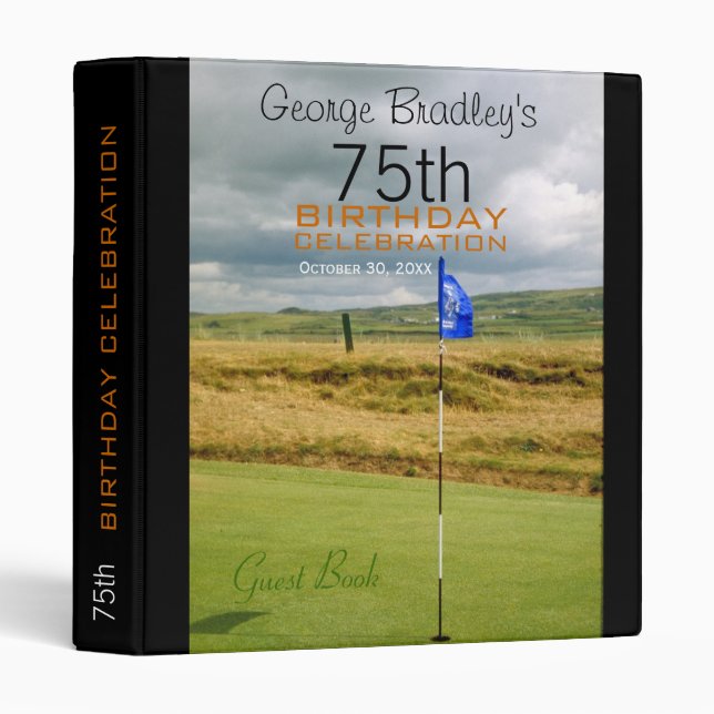Golf 75th Birthday Celebration Guest Book Binder (Front/Spine)