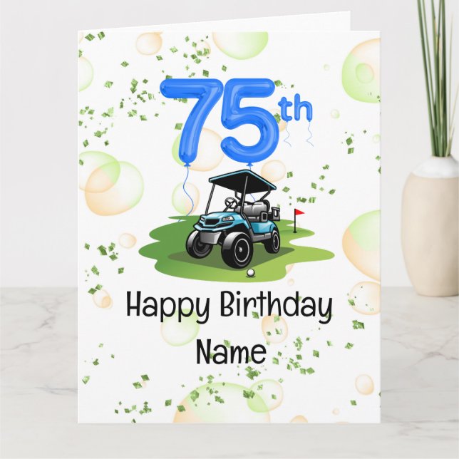 Golf 75th Birthday for golfer with golf cart Card (Front)